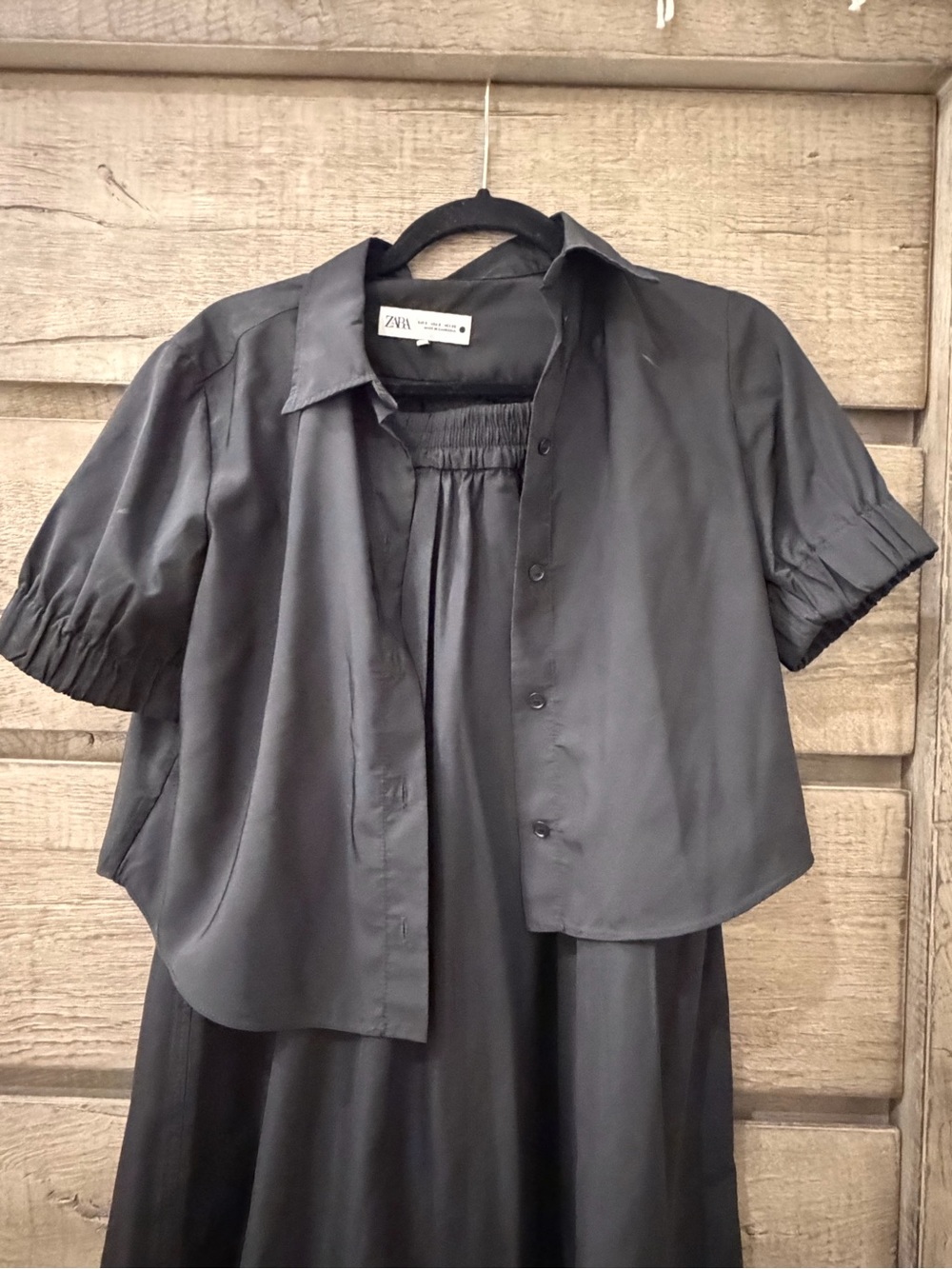 Zara Nylon Matching Black Midi Skirt with Short Sleeve Crop Skirt - like new